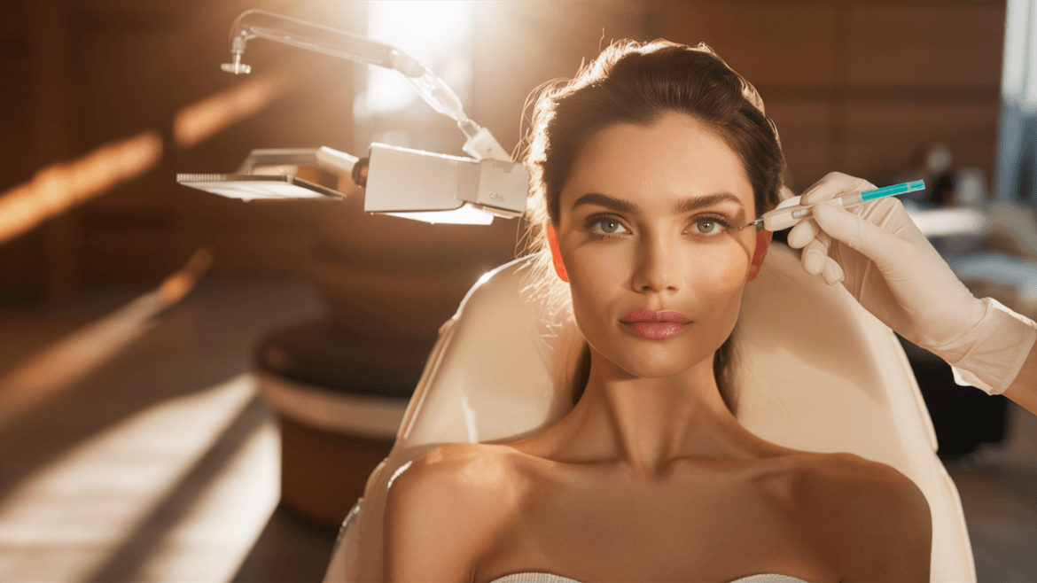 a woman sitting in a sunlit, contemporary aesthetic studio