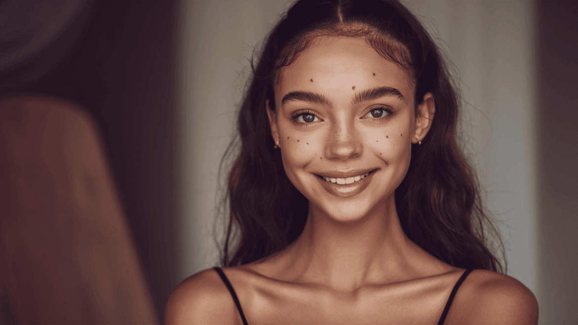 woman with small beauty moles on her faces