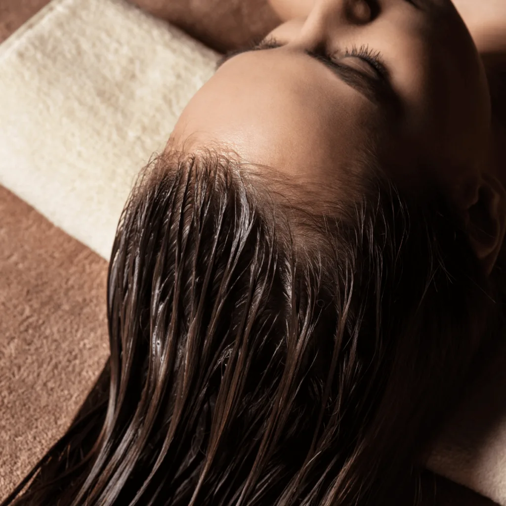 woman with a hair mask on