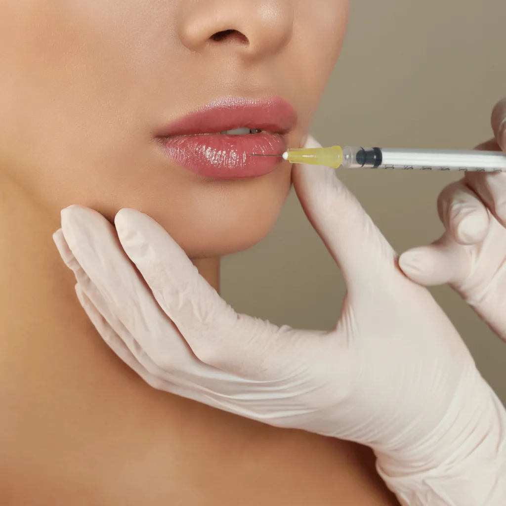 woman undergoing lip filler treatment 