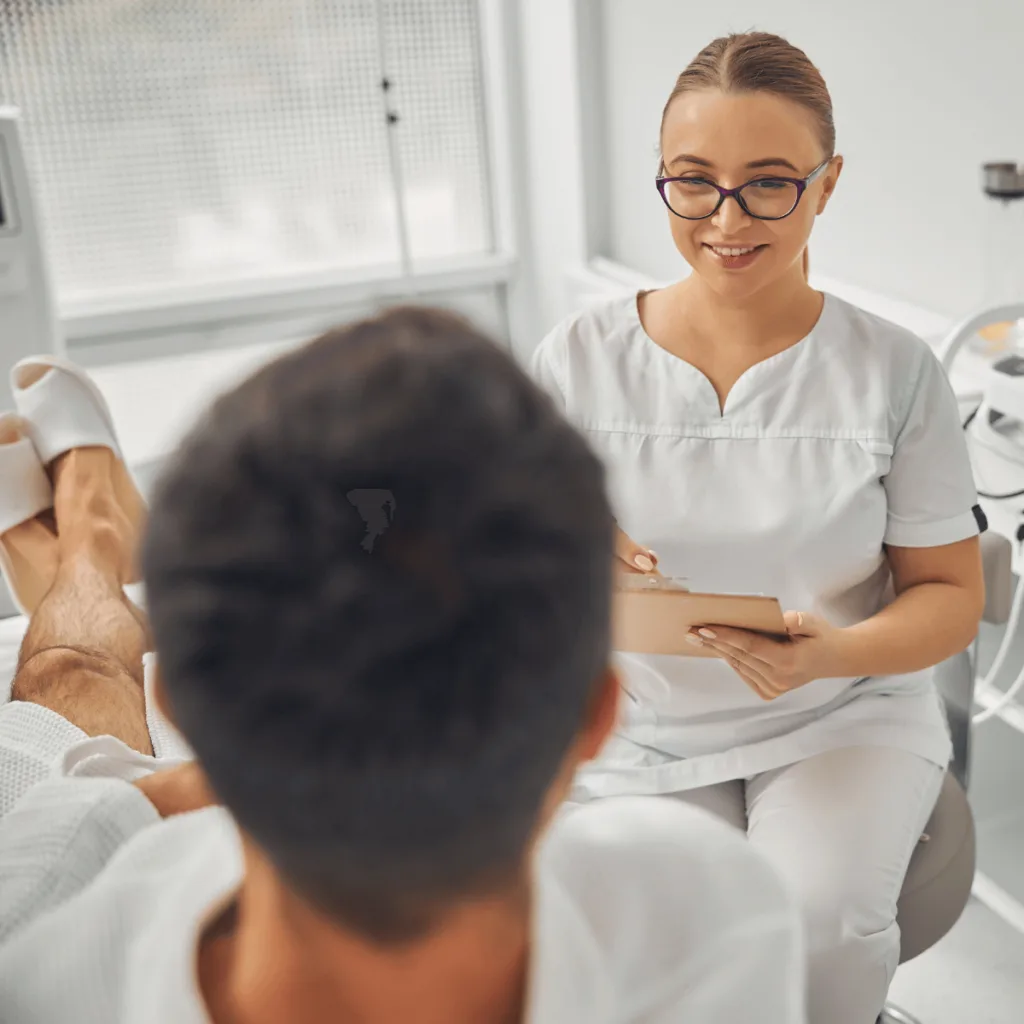 man discussing beauty treatments with a specialist