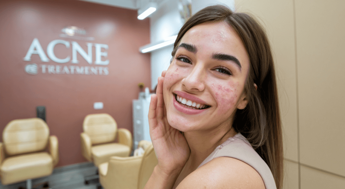 girl located in an acne treatment center smiling