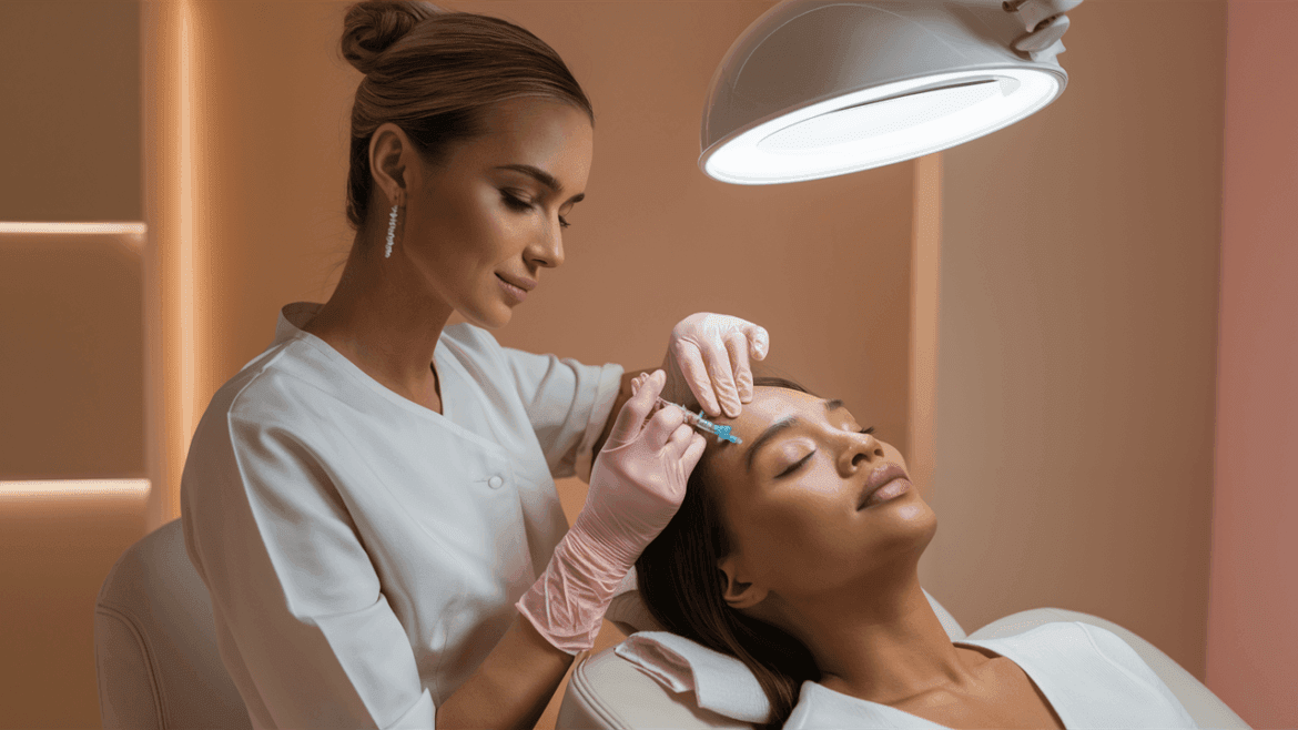 woman is getting face injections