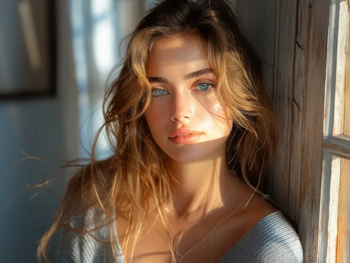 beautiful woman with sunlight in her face