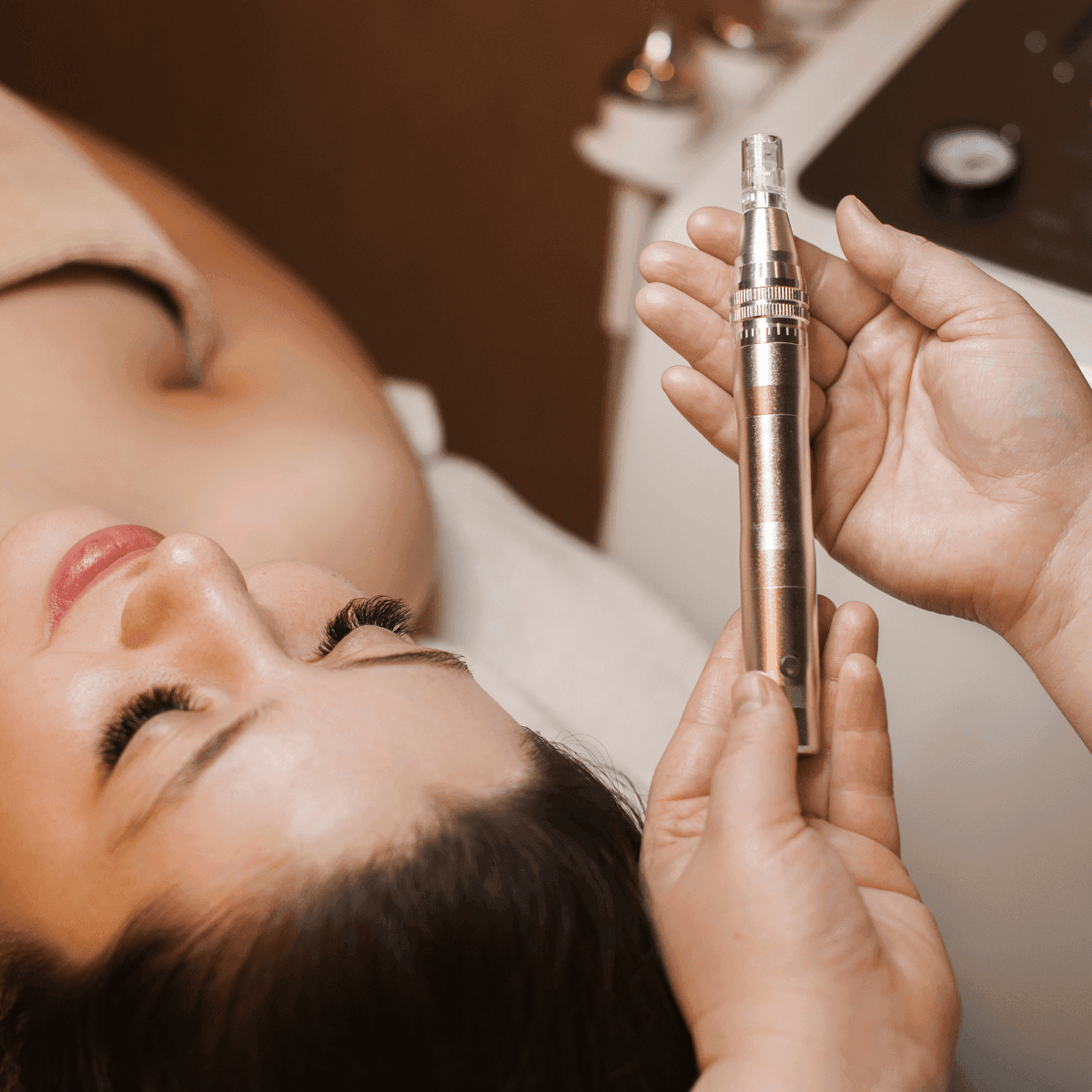 woman at a microneedling procedure