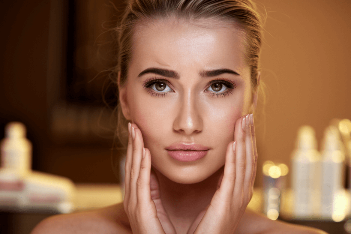 woman looking at the camera with brown eyes and worried face