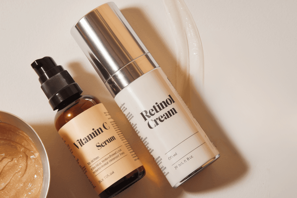 retinol and vitamin c products are visualized